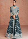 Slate Grey Embroidery Slit Style Festive Anarkali Lehenga