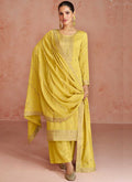 Yellow Sequence Embroidery Wedding Palazzo Suit