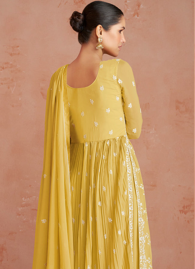 Yellow Georgette Palazzo Suit In Usa Uk