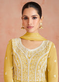 Yellow Georgette Thread Embroidered Palazzo Suit In Usa