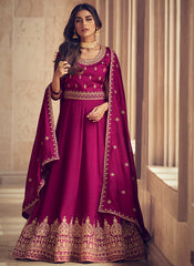 Magenta Pink Embroidered Designer Anarkali Suit