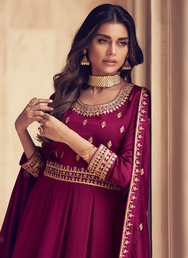 Magenta Pink Anarkali Suit In USA UK