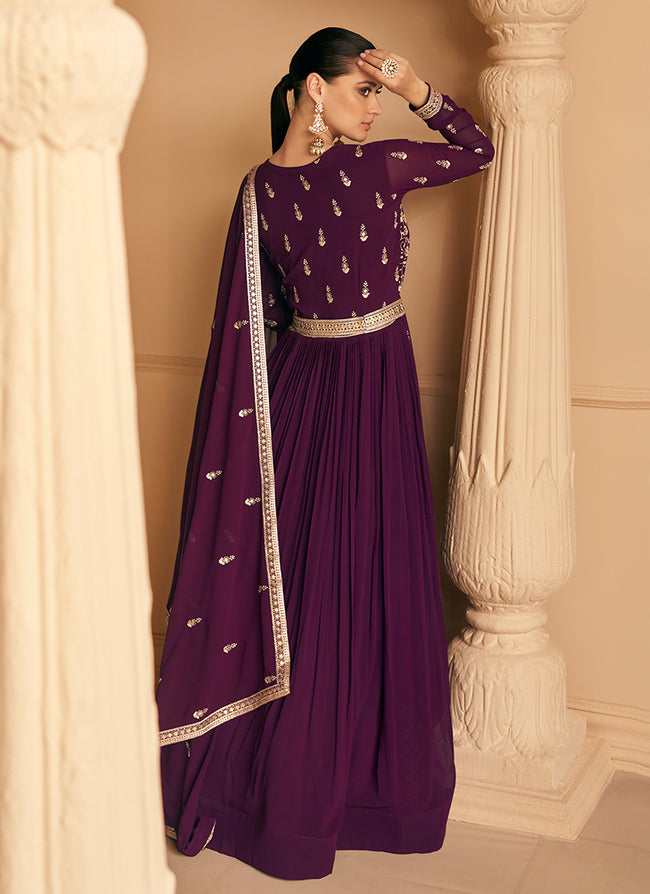 Deep Wine Sequence Anarkali Gown In USA Germany