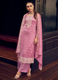 Pink Embroidery Designer Silk Pant Style Suit