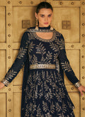 Dark Blue Sequence Embroidery Wedding Anarkali Gown In USA Canada