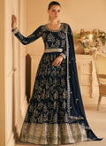 Dark Blue Sequence Embroidery Wedding Anarkali Gown