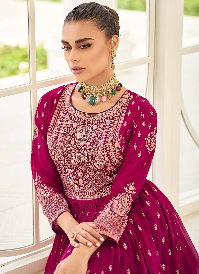 Pink And Green Embroidery Anarkali Gharara Suit In USA UK