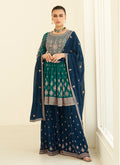 Green And Blue Embroidery Anarkali Gharara Suit In USA UK Canada