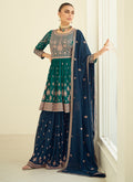 Green And Blue Embroidery Anarkali Gharara Suit