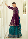 Purple And Turquoise Embroidery Anarkali Gharara Suit In USA Canada