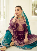 Purple And Turquoise Anarkali Gharara Suit In USA UK