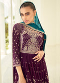 Purple And Turquoise Embroidery Anarkali Gharara Suit In USA