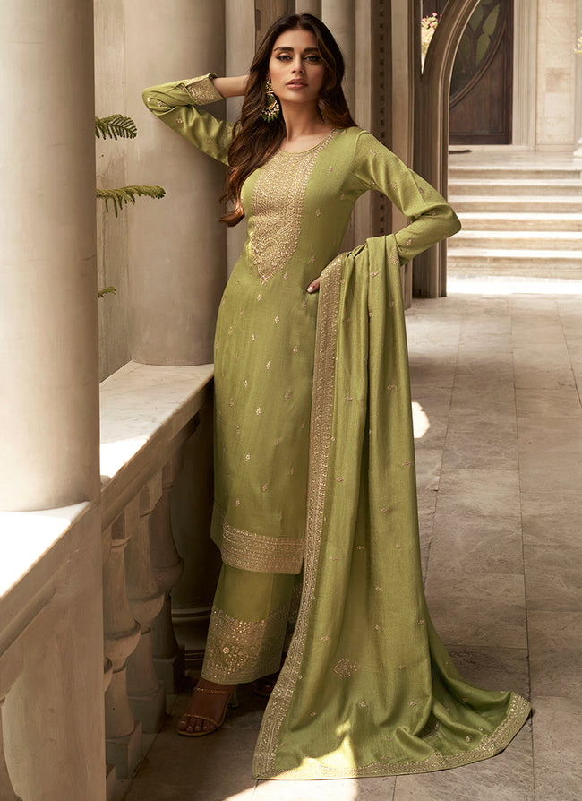 Green Silk Palazzo Suit In USA Germany