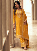 Yellow Sequence Embroidery Silk Palazzo Suit
