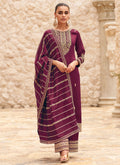 Deep Wine Traditional Embroidery Palazzo Style Suit
