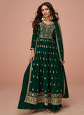 Green Thread And Sequence Embroidery High Slit Palazzo Suit