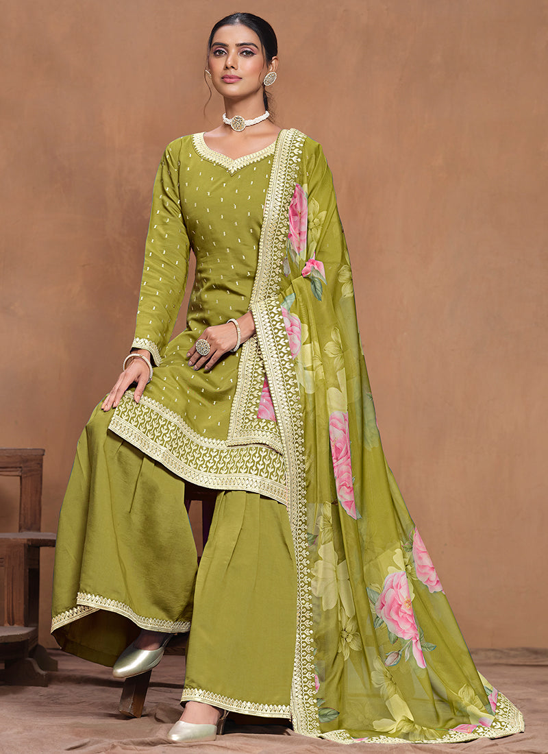 Zoori Lime Green Embroidery Gharara Set