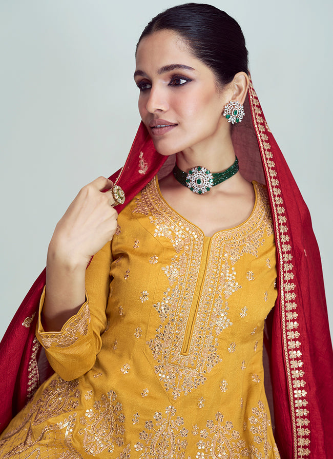 Yellow Golden Sequence Embroidery Anarkali Pant Suit In USA UK