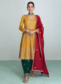 Yellow Golden Sequence Embroidery Anarkali Pant Suit