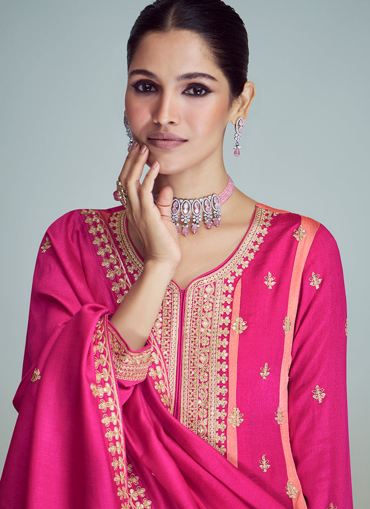 Pink Golden Anarkali Pant Suit In USA UK Canada