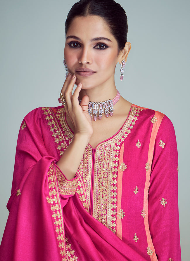Pink Golden Anarkali Pant Suit In USA UK Canada