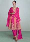 Pink Golden Sequence Embroidery Anarkali Pant Suit
