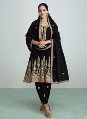 Black Golden Sequence Embroidery Anarkali Pant Suit