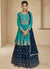 Turquoise And Blue Embroidery Wedding Anarkali Lehenga