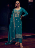 Turquoise Sequence Embroidery Traditional Palazzo Suit