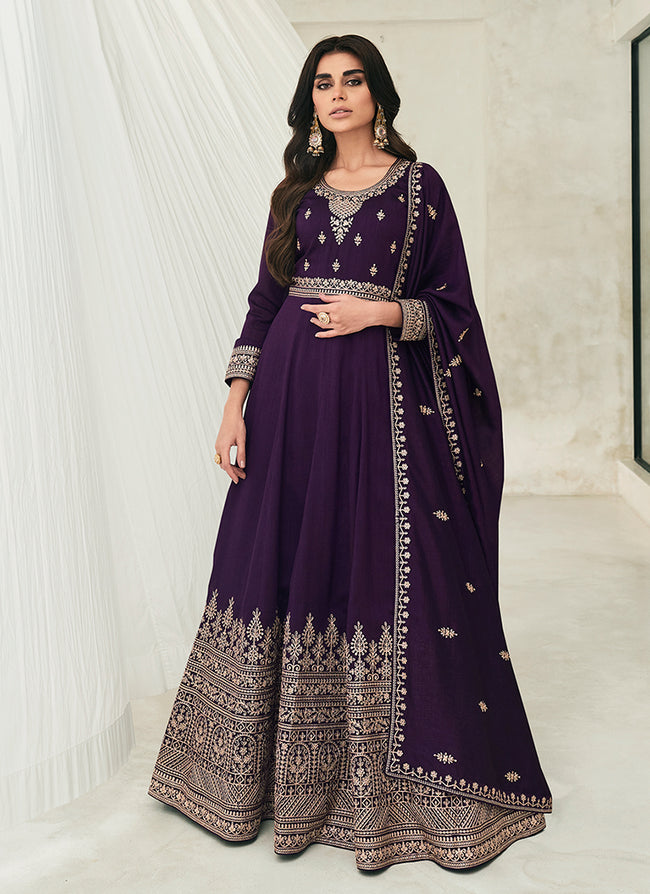 Purple Embroidery Festive Anarkali Suit