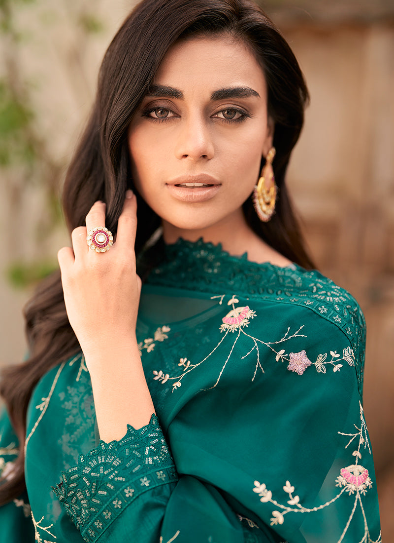 Buy Indian Clothes In Edmonton Green Multi Floral Embroidery Pant Style Suit At Hatkay