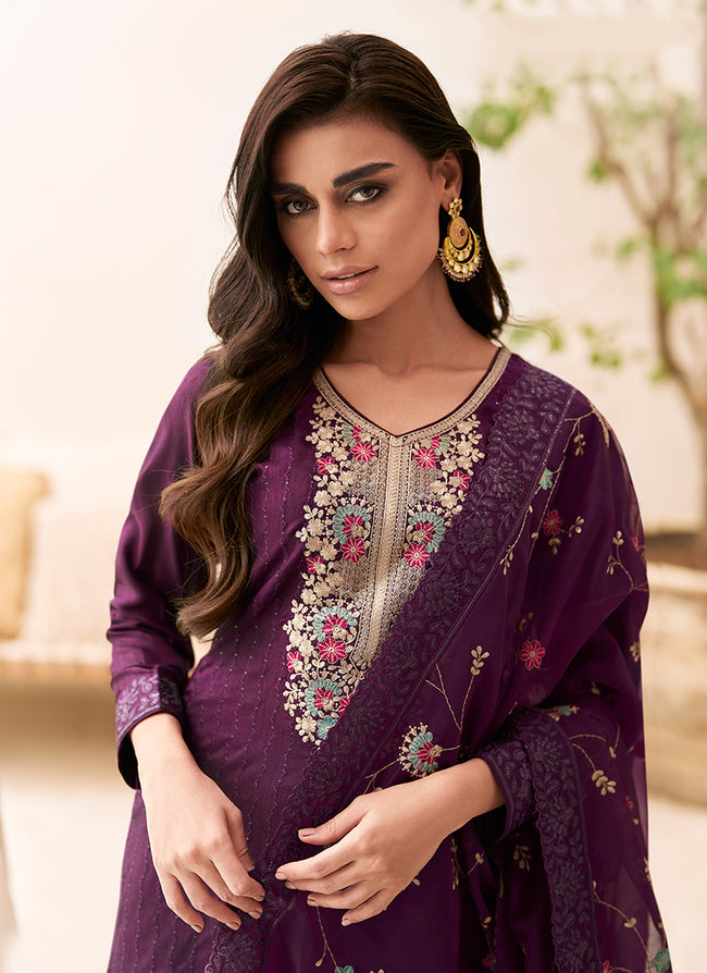 Buy Indian Clothing In Dallas - Purple Multi Floral Embroidery