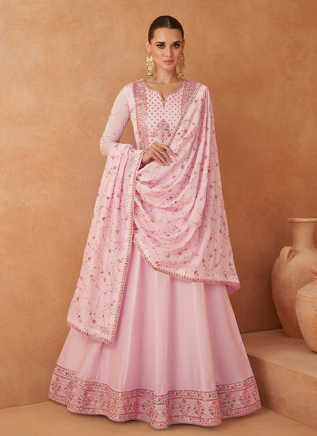 Pink Multi Sequence Embroidery Festive Anarkali Suit