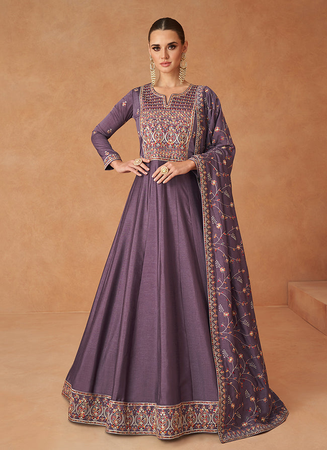 Purple Multi Sequence Embroidery Festive Anarkali Suit