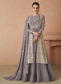 Lavender Golden Sequence Embroidery Anarkali Gown With Jacket