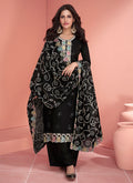 Black Embroidery Silk Palazzo Suit
