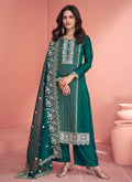 Turquoise Embroidery Silk Palazzo Suit