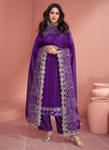Purple Embroidery Silk Palazzo Suit