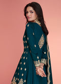 Turquoise Resham Thread Embroidery Anarkali Palazzo Suit