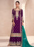 Purple And Turquoise Embroidered Festive Palazzo Suit