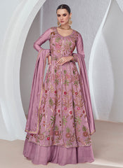 Lavender Multi Embroidery Slit Style Anarkali Lehenga
