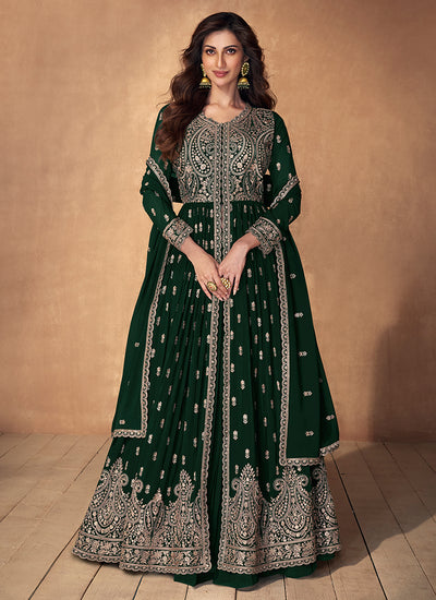 Green Embroidery Slit Style Traditional Anarkali Lehenga Suit