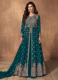 Turquoise Embroidery Slit Style Traditional Anarkali Lehenga Suit