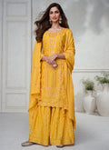 Yellow Thread And Sequence Embroidery Palazzo Suit