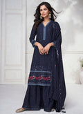 Blue Thread And Sequence Embroidery Palazzo Suit