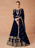Blue Golden Sequence Embroidery Anarkali Gown With Belt