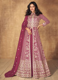 Rose Red Thread Embroidery Slit Style Anarkali Lehenga Suit