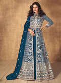 Royal Blue Thread Embroidery Slit Style Anarkali Lehenga Suit
