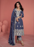 Royal Blue Thread Embroidery Anarkali Pant Suit