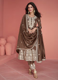 Brown Thread Embroidery Anarkali Pant Suit